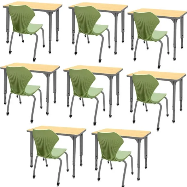 Marco Group Classroom Set - 8 Single Student Desks & Apex Chairs^ Collaborative Desks|Desk & Chair Packages