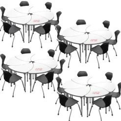 Marco Group Classroom Set - 24 Student Chevron Dry Erase Apex Desks & 24 Apex Stack Chairs (18'' H -5th-Adult)^ Dry Erase Desks