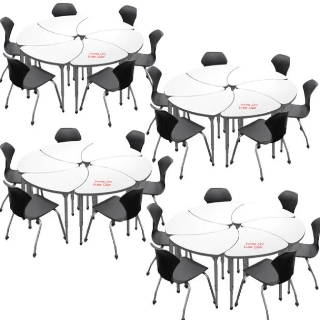 Marco Group Classroom Set - 24 Student Chevron Dry Erase Apex Desks & 24 Apex Stack Chairs (18'' H -5th-Adult)^ Dry Erase Desks
