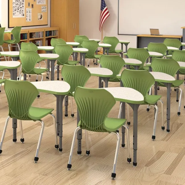 Marco Group Classroom Set - 24 Student Chevron Dry Erase Apex Desks & 24 Apex Stack Chairs (18'' H -5th-Adult)^ Dry Erase Desks