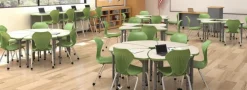 Marco Group Classroom Set - 24 Student Chevron Dry Erase Apex Desks & 24 Apex Stack Chairs (18'' H -5th-Adult)^ Dry Erase Desks