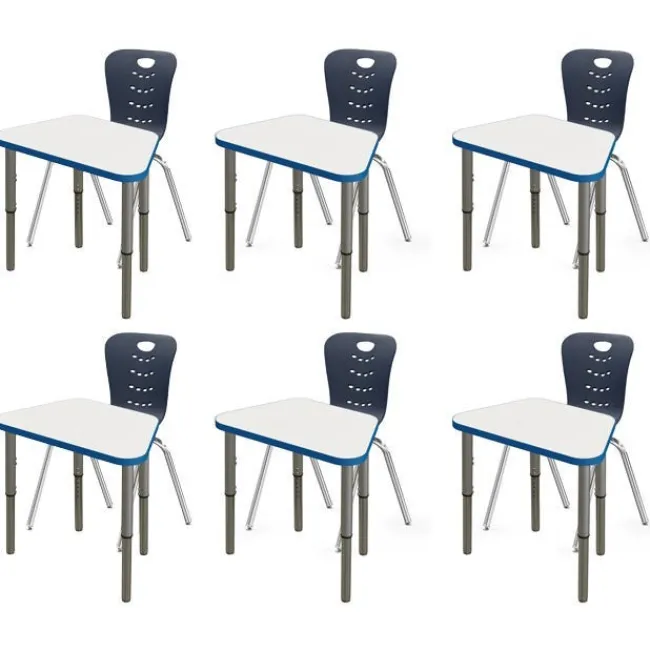 Tesco Classroom Set - 6 Trapezoid Synergy Dry Erase Synergy Student Desks and Stack Chairs^ Desk & Chair Packages|Classroom Desks & Chairs