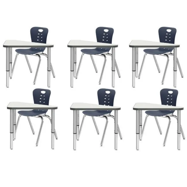 Tesco Classroom Set - 6 Triangle Synergy Dry Erase Synergy Student Desks and Stack Chairs^ Desk & Chair Packages|Classroom Desks & Chairs