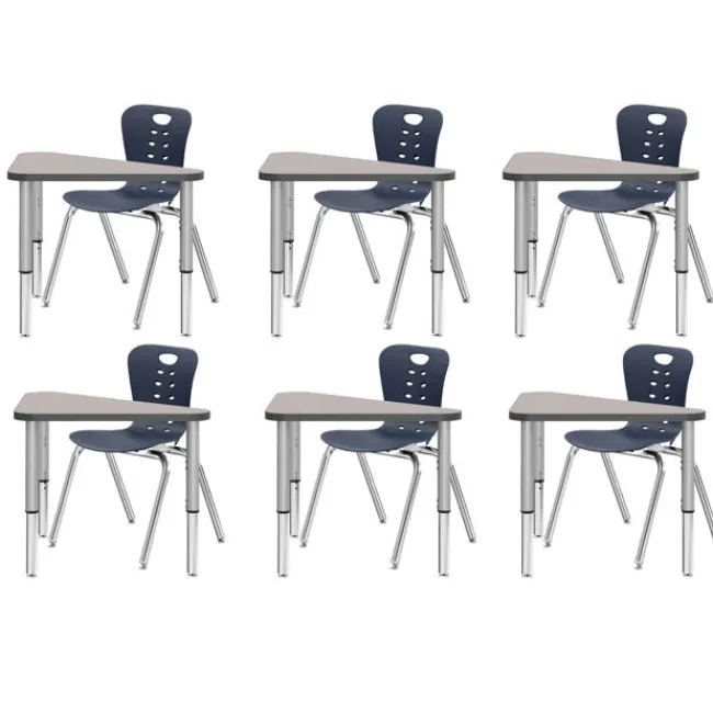 Tesco Classroom Set - 6 Triangle Synergy Student Desks and Stack Chairs^ Desk & Chair Packages|Classroom Desks & Chairs