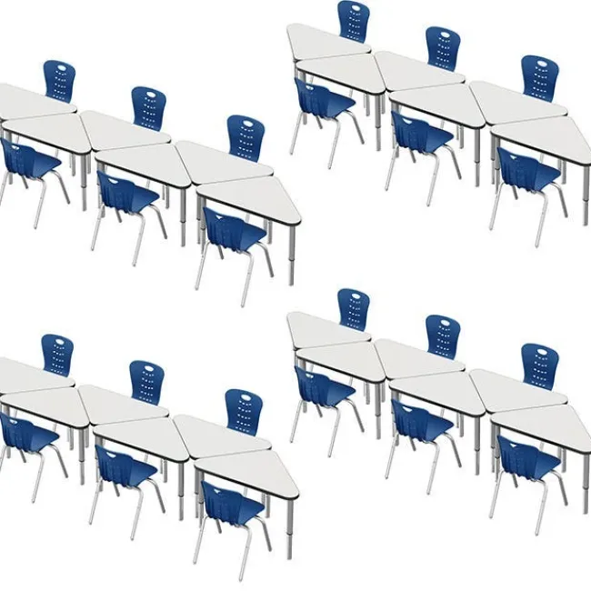 Tesco Classroom Set - 24 Triangle Synergy Dry Erase Synergy Student Desks and Stack Chairs^ Desk & Chair Packages|Classroom Desks & Chairs
