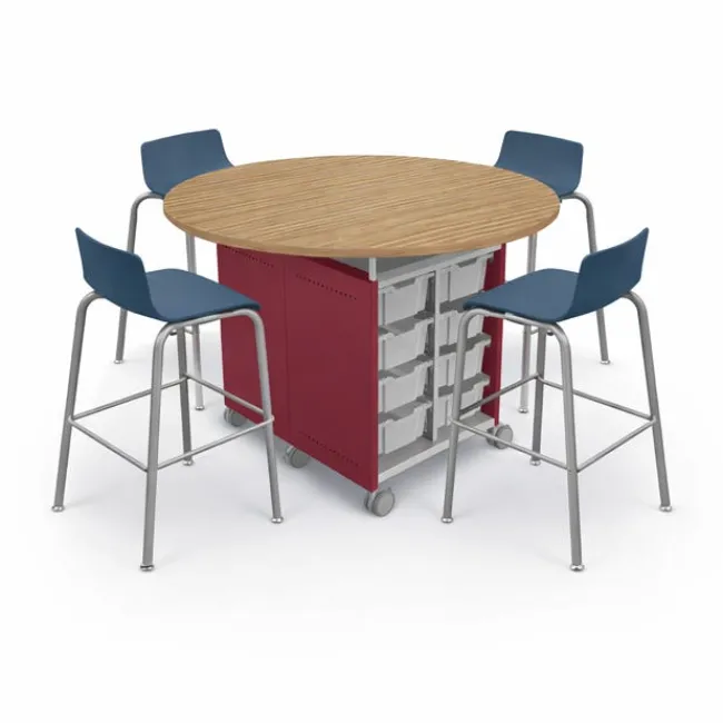 Mooreco Compass Island Round Cabinet & 30" Hierarchy Low Back Stool Package^ Makerspace & Shop|Makerspace Stem Packages