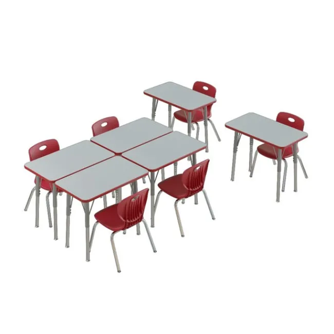 Correll a Height Adjustable Collaborative Desk Package w/ 6 Rectangle Desks & 6 Chairs^ Desk & Chair Packages|Classroom Desks & Chairs