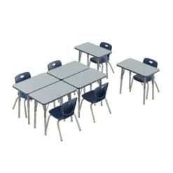 Correll a Height Adjustable Collaborative Desk Package w/ 6 Rectangle Desks & 6 Chairs^ Desk & Chair Packages|Classroom Desks & Chairs