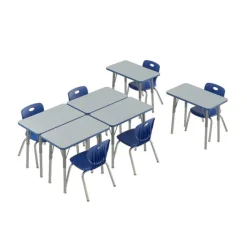 Correll a Height Adjustable Collaborative Desk Package w/ 6 Rectangle Desks & 6 Chairs^ Desk & Chair Packages|Classroom Desks & Chairs