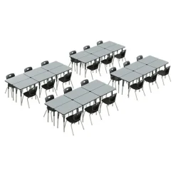 Correll a Height Adjustable Collaborative Desk Package w/ 24 Rectangle Desks & 24 Chairs^ Desk & Chair Packages|Classroom Desks & Chairs