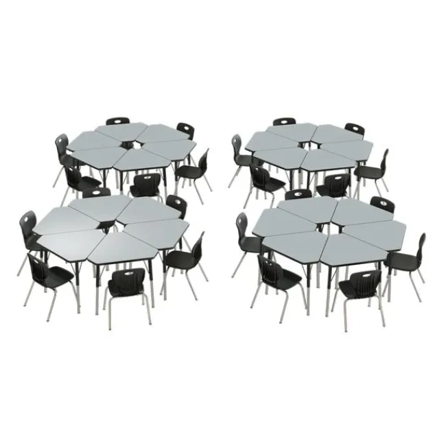 Correll a Height Adjustable Collaborative Desk Package w/ 24 Diamond Desks & 24 Chairs^ Desk & Chair Packages|Classroom Desks & Chairs