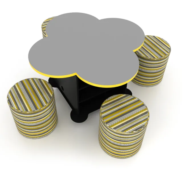 CEF Creation Cube Storage Table with Perch Circle Soft Seating Package - Clover^ Activity Table & Chair Packages|Activity Tables & Chairs
