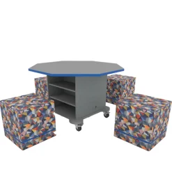 CEF Creation Cube Storage Table with Perch Square Soft Seating Package - Octagon^ Activity Table & Chair Packages|Activity Tables & Chairs