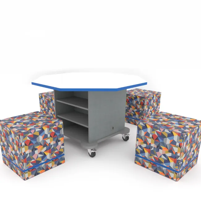 CEF Creation Cube Storage Table with Perch Square Soft Seating Package - Octagon^ Activity Table & Chair Packages|Activity Tables & Chairs