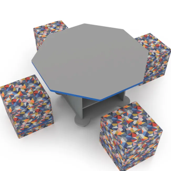 CEF Creation Cube Storage Table with Perch Square Soft Seating Package - Octagon^ Activity Table & Chair Packages|Activity Tables & Chairs