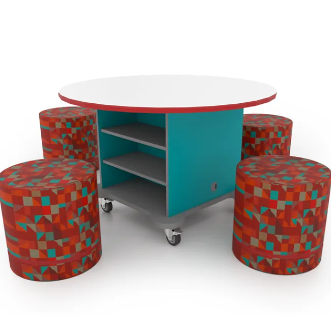 CEF Creation Cube Storage Table with Perch Circle Soft Seating Package - Round^ Activity Table & Chair Packages|Activity Tables & Chairs