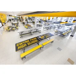 AmTab Customizable Mobile Bench Cafeteria Table (10' L)^ New- Custom Logo Cafeteria Tables