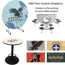 AmTab Customizable Mobile Bench Cafeteria Table (10' L)^ New- Custom Logo Cafeteria Tables