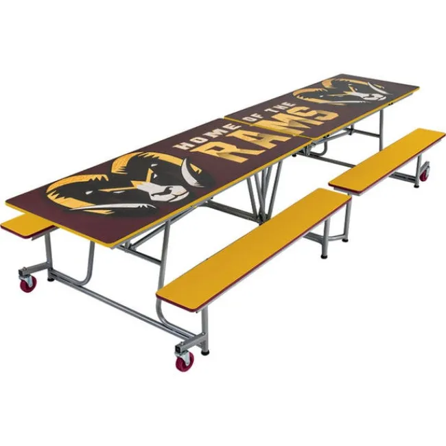AmTab Customizable Mobile Bench Cafeteria Table (10' L)^ New- Custom Logo Cafeteria Tables