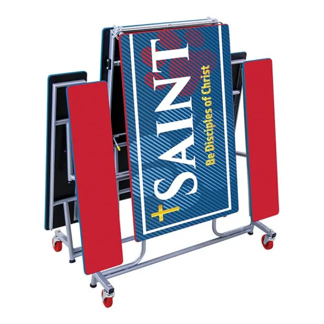 AmTab Customizable Mobile Bench Cafeteria Table (8' L)^ New- Custom Logo Cafeteria Tables