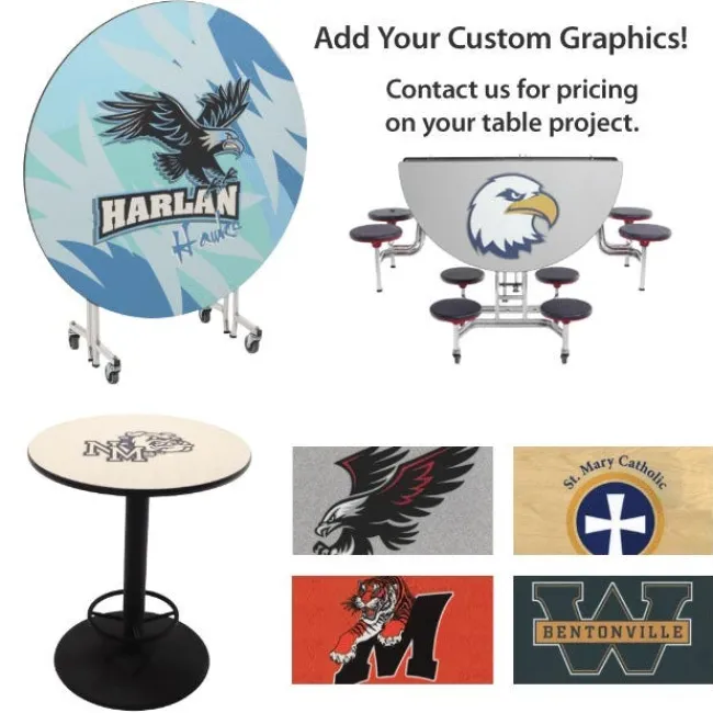 AmTab Customizable Mobile Bench Cafeteria Table (8' L)^ New- Custom Logo Cafeteria Tables