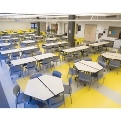 AmTab Customizable Mobile Cafeteria Table - 48'' Hexagonal^ New- Custom Logo Cafeteria Tables