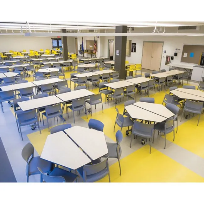 AmTab Customizable Mobile Cafeteria Table - 48'' Hexagonal^ New- Custom Logo Cafeteria Tables
