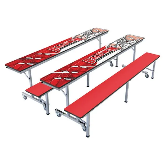 AmTab Customizable Mobile Cafeteria Convertible Bench Table - (7' L)^ New- Custom Logo Cafeteria Tables