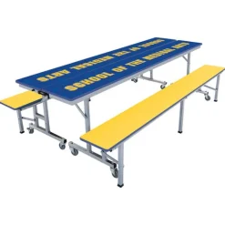 AmTab Customizable Mobile Cafeteria Convertible Bench Table - (7' L)^ New- Custom Logo Cafeteria Tables