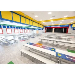 AmTab Customizable Mobile Cafeteria Convertible Bench Table - (7' L)^ New- Custom Logo Cafeteria Tables