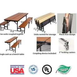 AmTab Customizable Mobile Cafeteria Convertible Bench Table - (7' L)^ New- Custom Logo Cafeteria Tables