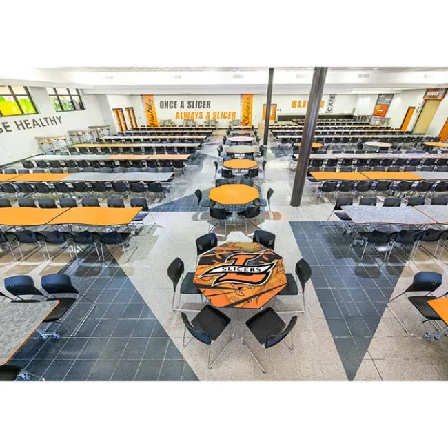 AmTab Customizable Mobile Cafeteria Table - 72'' Round^ New- Custom Logo Cafeteria Tables