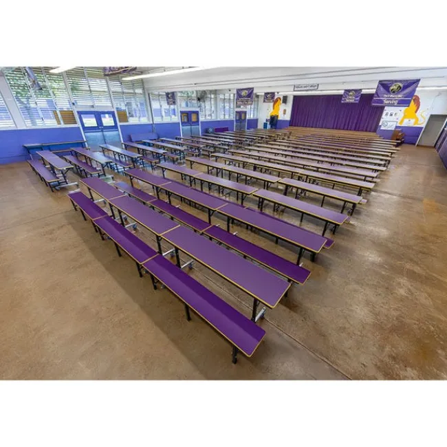 AmTab Customizable Mobile Cafeteria Convertible Bench Table - (6' L)^ New- Custom Logo Cafeteria Tables
