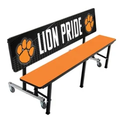 AmTab Customizable Mobile Cafeteria Convertible Bench Table - (6' L)^ New- Custom Logo Cafeteria Tables