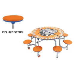 AmTab Customizable Mobile Cafeteria Table with Stools (60" Round)^ New- Custom Logo Cafeteria Tables