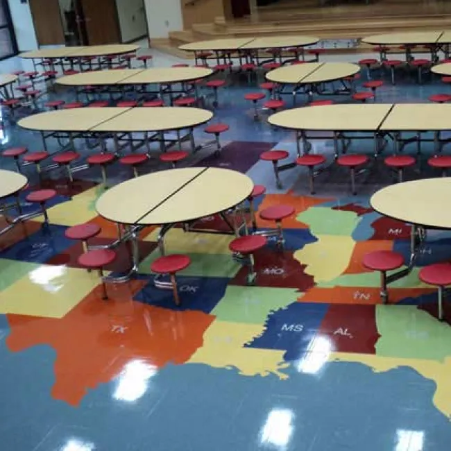 AmTab Customizable Mobile Cafeteria Table with Stools (60" Round)^ New- Custom Logo Cafeteria Tables