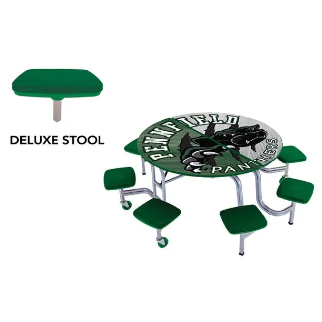 AmTab Customizable Mobile Cafeteria Table with Stools (60" Round)^ New- Custom Logo Cafeteria Tables