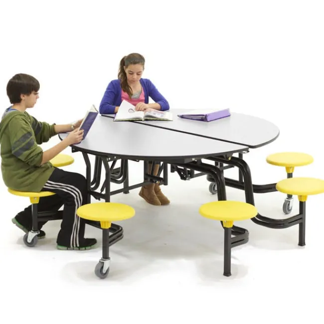 AmTab Customizable Mobile Cafeteria Table with Stools (60" Round)^ New- Custom Logo Cafeteria Tables