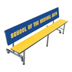 AmTab Customizable Mobile Cafeteria Convertible Bench Table - (8' L)^ New- Custom Logo Cafeteria Tables