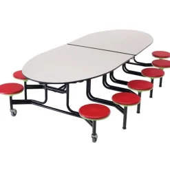 AmTab Customizable Mobile Elliptical Cafeteria Table with Stools^ New- Custom Logo Cafeteria Tables