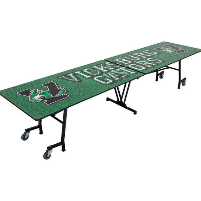 AmTab Customizable Mobile Rectangle Cafeteria Table - 10' L x 30'' W^ New- Custom Logo Cafeteria Tables