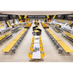 AmTab Customizable Mobile Rectangle Cafeteria Table - 10' L x 30'' W^ New- Custom Logo Cafeteria Tables