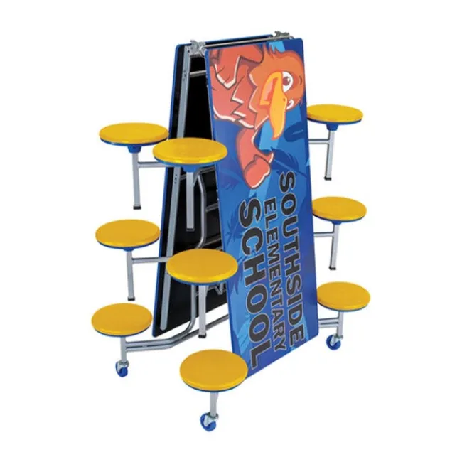 AmTab Customizable Mobile Stool Cafeteria Table - 12 Stools (10' L)^ New- Custom Logo Cafeteria Tables