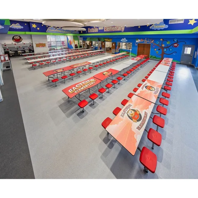 AmTab Customizable Mobile Stool Cafeteria Table - 12 Stools (10' L)^ New- Custom Logo Cafeteria Tables