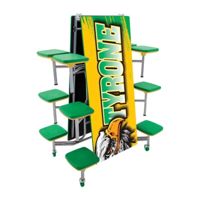 AmTab Customizable Mobile Stool Cafeteria Table - 12 Stools (10' L)^ New- Custom Logo Cafeteria Tables