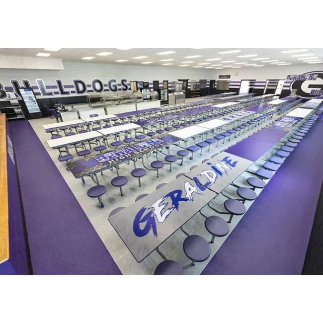 AmTab Customizable Mobile Stool Cafeteria Table - 12 Stools (10' L)^ New- Custom Logo Cafeteria Tables