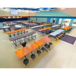 AmTab Customizable Mobile Stool Cafeteria Table - 12 Stools (10' L)^ New- Custom Logo Cafeteria Tables