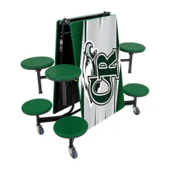 AmTab Customizable Mobile Stool Cafeteria Table - 8 Stools (8' L)^ New- Custom Logo Cafeteria Tables