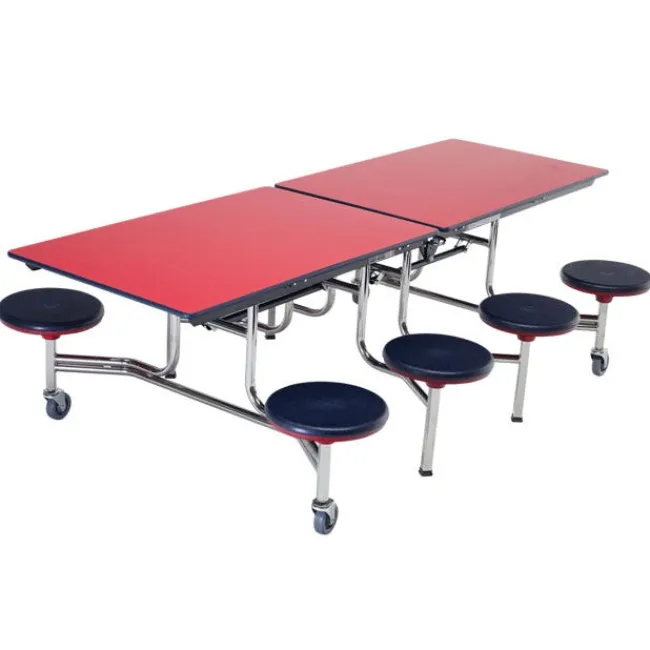 AmTab Customizable Mobile Stool Cafeteria Table - 8 Stools (8' L)^ New- Custom Logo Cafeteria Tables