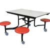 AmTab Customizable Mobile Stool Cafeteria Table - 4 Stools (4' L)^ New- Custom Logo Cafeteria Tables